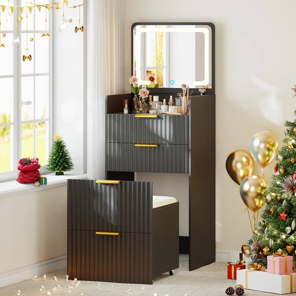 Morico Flip-Top Vanity Set with LED Mirror  Wooden Bazar