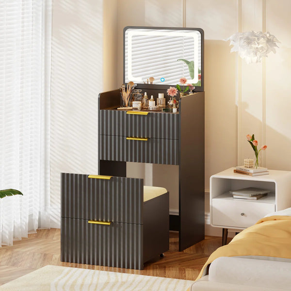 Morico Flip-Top Vanity Set with LED Mirror  Wooden Bazar