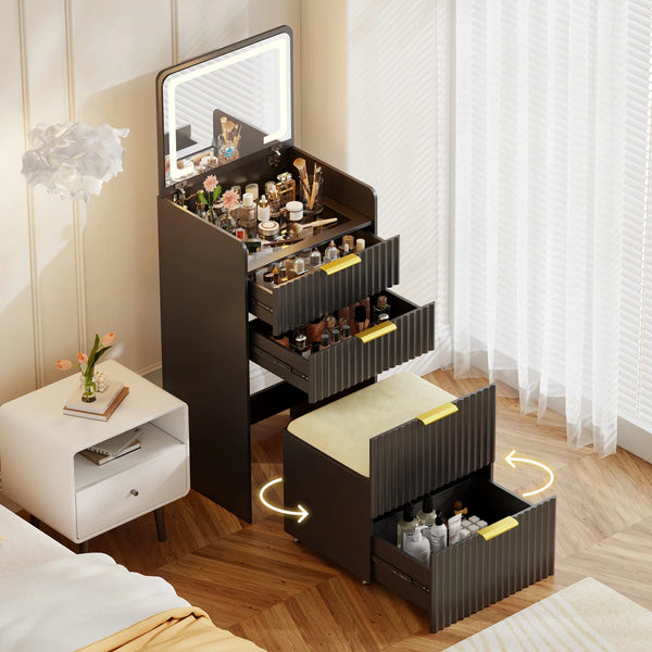 Morico Flip-Top Vanity Set with LED Mirror  Wooden Bazar