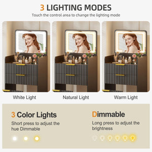 Morico Flip-Top Vanity Set with LED Mirror  Wooden Bazar
