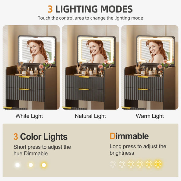 Morico Flip-Top Vanity Set with LED Mirror  Wooden Bazar