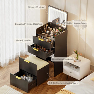 Morico Flip-Top Vanity Set with LED Mirror  Wooden Bazar