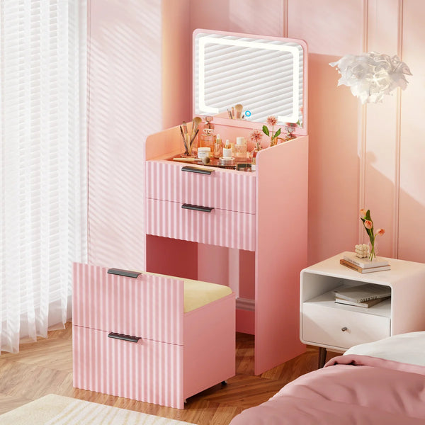 Morico Flip-Top Vanity Set with LED Mirror  Wooden Bazar
