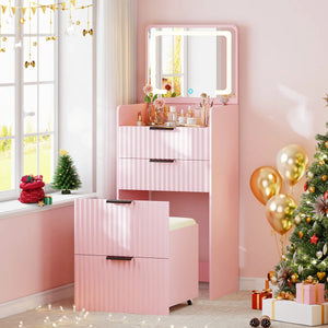 Morico Flip-Top Vanity Set with LED Mirror  Wooden Bazar
