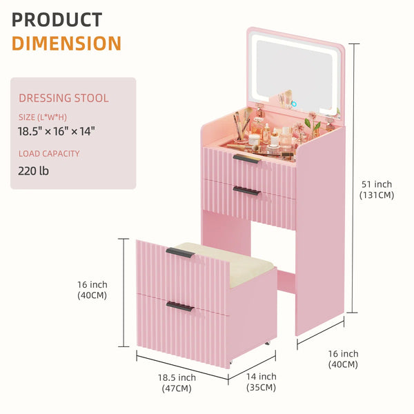 Morico Flip-Top Vanity Set with LED Mirror  Wooden Bazar
