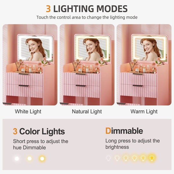 Morico Flip-Top Vanity Set with LED Mirror  Wooden Bazar
