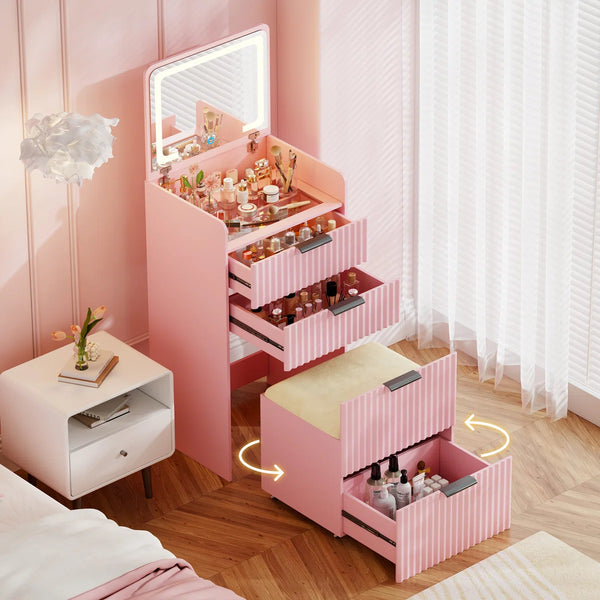 Morico Flip-Top Vanity Set with LED Mirror  Wooden Bazar