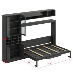 Murphy Bed Wall Bed With Sofa , Shelves USB & Light - Wooden Bazar