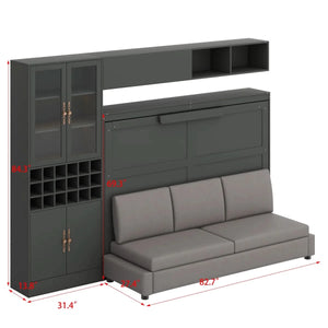 Murphy Bed Wall Bed With Sofa , Shelves USB & Light - Wooden Bazar