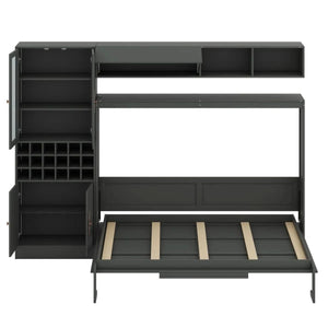 Murphy Bed Wall Bed With Sofa , Shelves USB & Light - Wooden Bazar