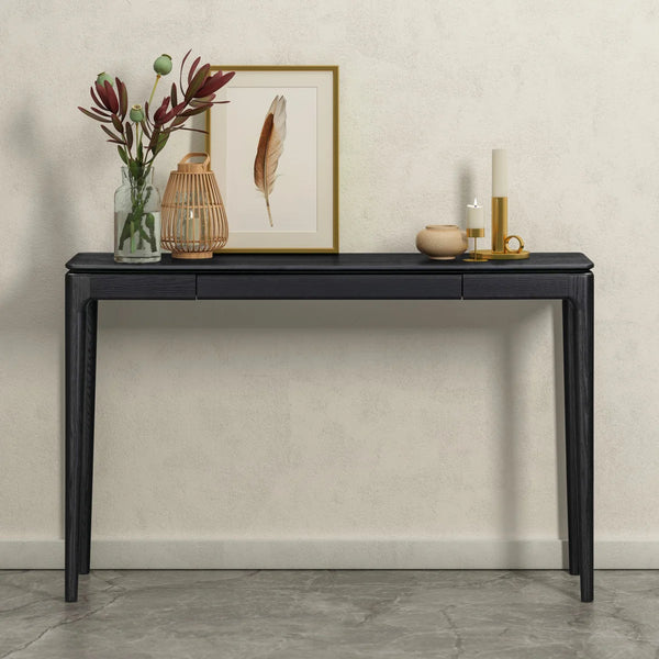 NTC Mingle 47-Inch Solid Wood Console Table with Hidden Drawer, Dark Walnut Finish  Wooden Bazar