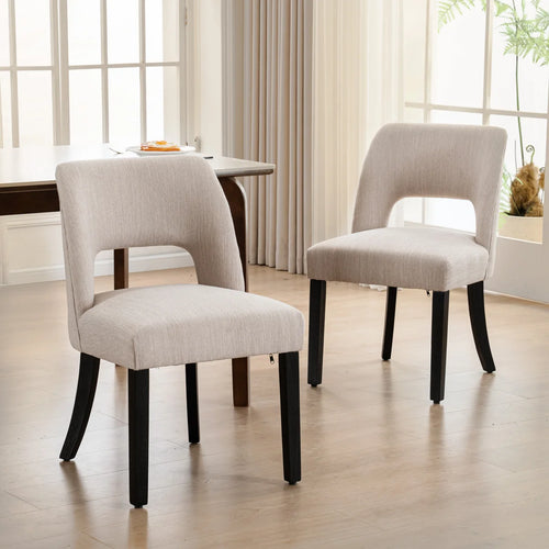 Nakenzie Linen Dining Chair With Solid Wood Legs (Set Of 2)  Wooden Bazar