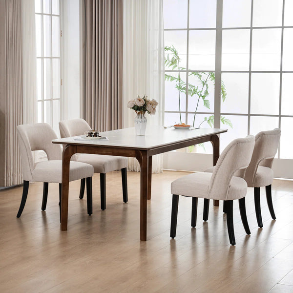 Nakenzie Linen Dining Chair With Solid Wood Legs (Set Of 2)  Wooden Bazar