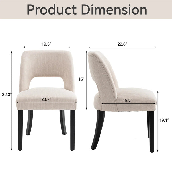 Nakenzie Linen Dining Chair With Solid Wood Legs (Set Of 2)  Wooden Bazar