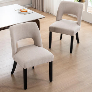 Nakenzie Linen Dining Chair With Solid Wood Legs (Set Of 2)  Wooden Bazar