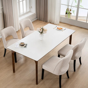 Nakenzie Linen Dining Chair With Solid Wood Legs (Set Of 2)  Wooden Bazar