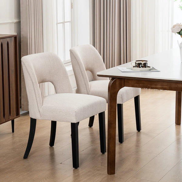 Nakenzie Linen Dining Chair With Solid Wood Legs (Set Of 2)  Wooden Bazar