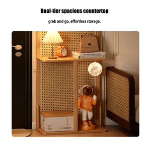 Mid-Century Natural Wood Rattan Room Divider with Double Storage Shelves  Wooden Bazar