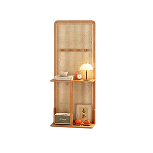 Mid-Century Natural Wood Rattan Room Divider with Double Storage Shelves  Wooden Bazar