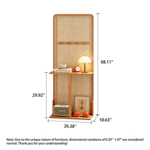 Mid-Century Natural Wood Rattan Room Divider with Double Storage Shelves  Wooden Bazar