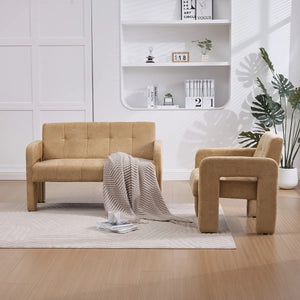 Nordic Modern Double Armchair Living Room & Bedroom Compact Upholstered Sofa Leisure Sofa Comfortable Seating With Dual Armrescan Be Paired With A Single Chair  Wooden Bazar