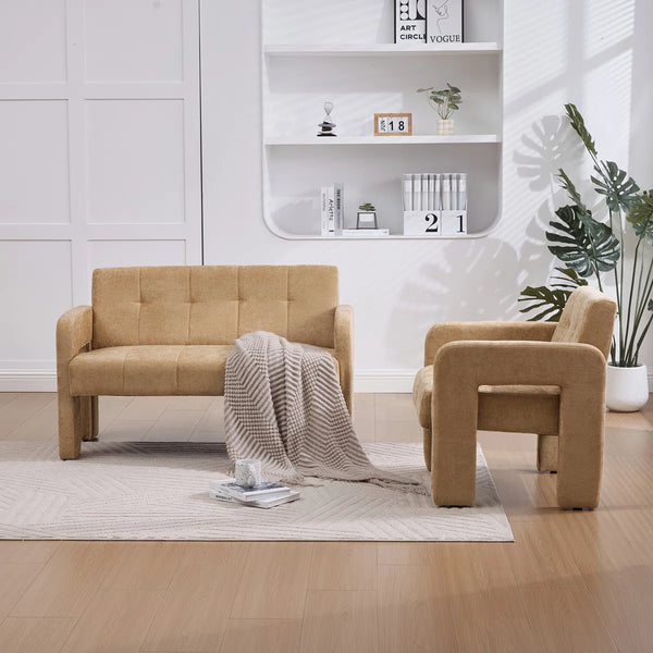Nordic Modern Double Armchair Living Room & Bedroom Compact Upholstered Sofa Leisure Sofa Comfortable Seating With Dual Armrescan Be Paired With A Single Chair  Wooden Bazar