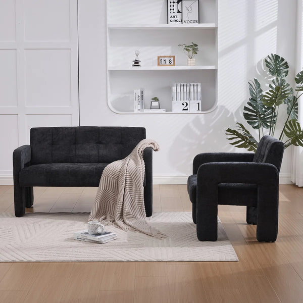 Nordic Modern Double Armchair Living Room & Bedroom Compact Upholstered Sofa Leisure Sofa Comfortable Seating With Dual Armrescan Be Paired With A Single Chair  Wooden Bazar