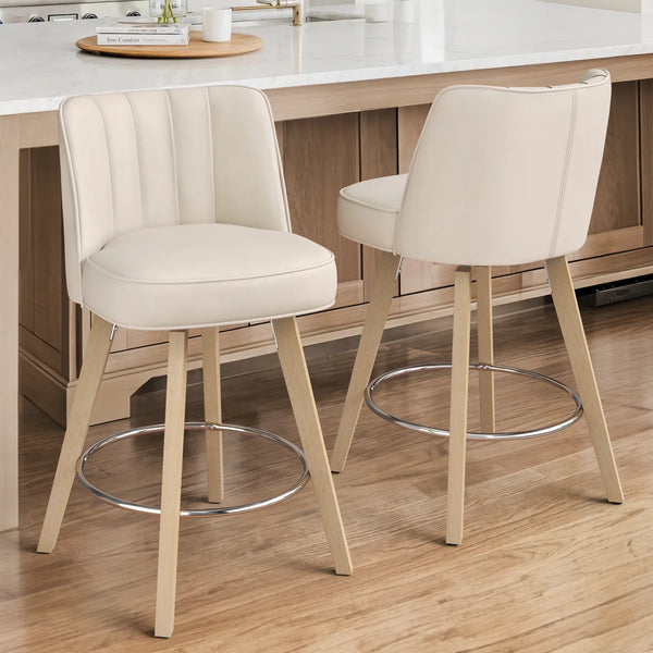 Norflett Solid Wood Swivel Counter Stool (Set of 2)  Wooden Bazar