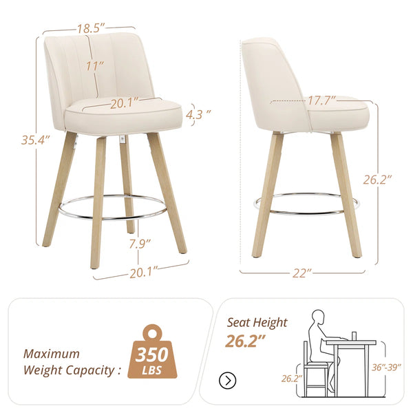 Norflett Solid Wood Swivel Counter Stool (Set of 2)  Wooden Bazar