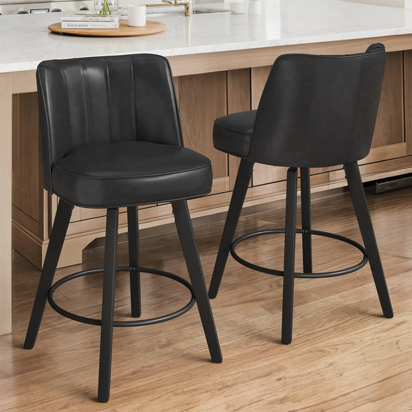 Norflett Solid Wood Swivel Counter Stool (Set of 2)  Wooden Bazar