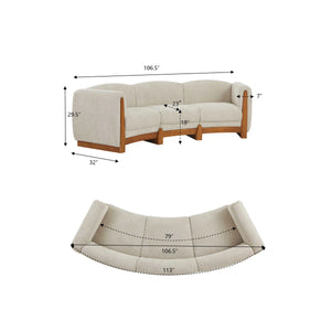 Noura 3-seater Modern Organic Curved Bouclé Upholstered Sofa with Solid Wood Frame  Wooden Bazar