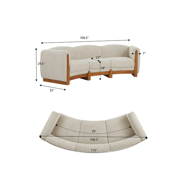 Noura 3-seater Modern Organic Curved Bouclé Upholstered Sofa with Solid Wood Frame  Wooden Bazar