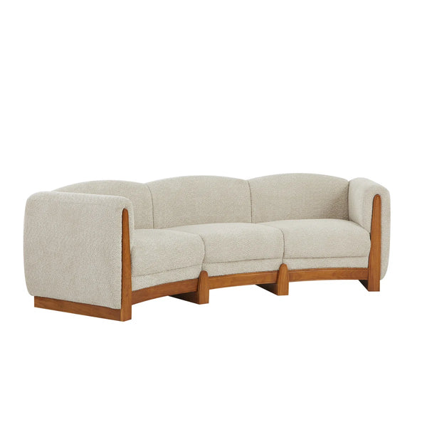 Noura 3-seater Modern Organic Curved Bouclé Upholstered Sofa with Solid Wood Frame  Wooden Bazar