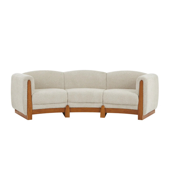 Noura 3-seater Modern Organic Curved Bouclé Upholstered Sofa with Solid Wood Frame  Wooden Bazar