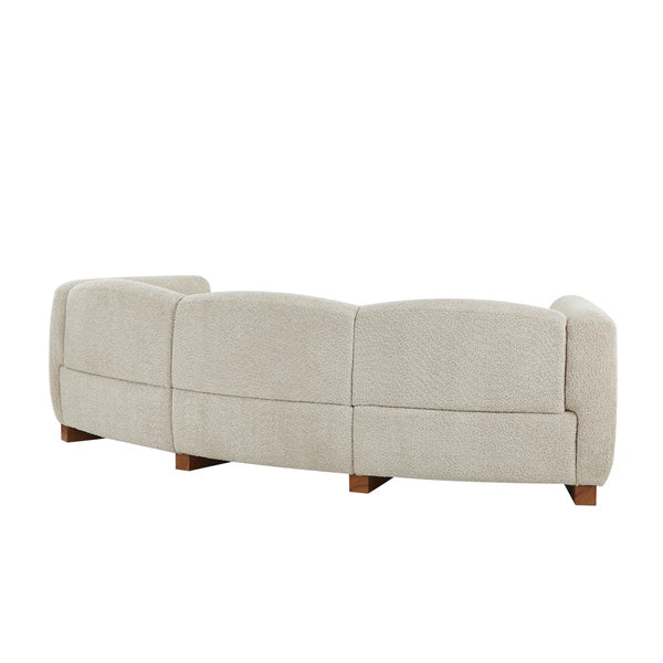 Noura 3-seater Modern Organic Curved Bouclé Upholstered Sofa with Solid Wood Frame  Wooden Bazar