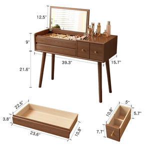 Oliver Solid Wood Makeup Vanity with Flip Mirror and Lighting Modes  Wooden Bazar