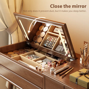 Oliver Solid Wood Makeup Vanity with Flip Mirror and Lighting Modes  Wooden Bazar