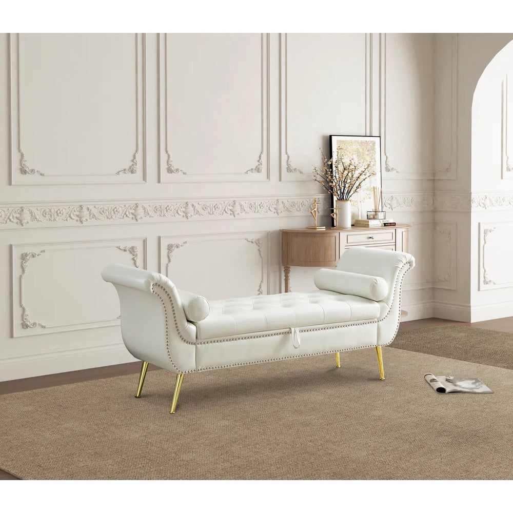 Dynamic Faux Leather Upholstered Storage Bench - Wooden bazar