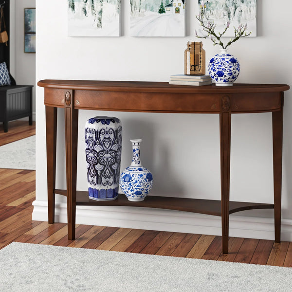 Console Table with Lower Shelf in Nutmeg Finish for Entryway, Hallway & Living Room  Wooden Bazar