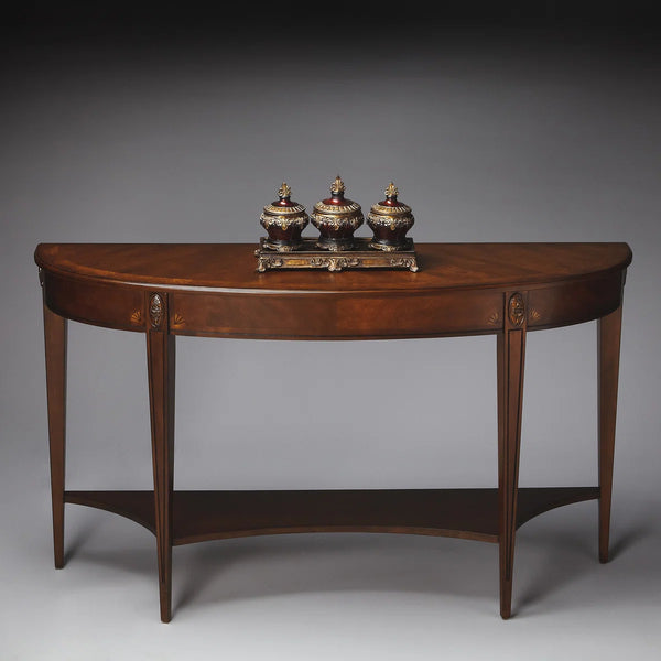 Console Table with Lower Shelf in Nutmeg Finish for Entryway, Hallway & Living Room  Wooden Bazar