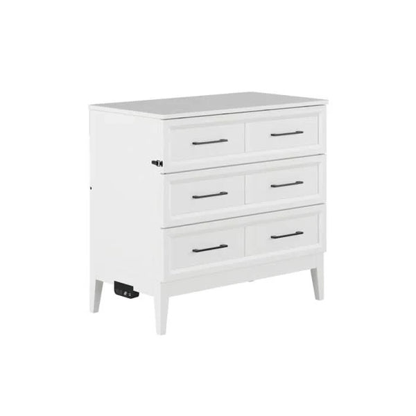 Solid Wood Murphy Bed Chest with 6" Mattress and Built-in Charger