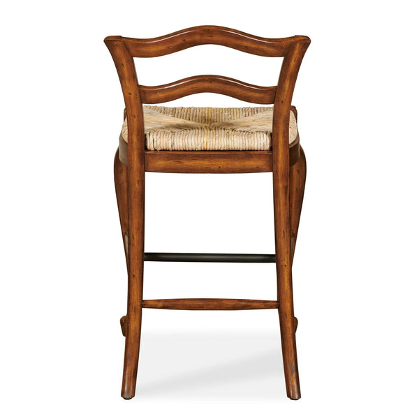 Provencal Wicker Counter Stool with Solid Wood Frame  Wooden Bazar