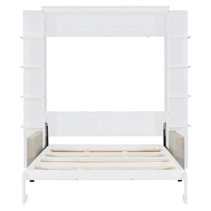 Linek Queen Size Murphy Bed Wall Bed with White Sofa - Wooden Bazar
