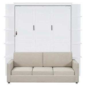 Linek Queen Size Murphy Bed Wall Bed with White Sofa - Wooden Bazar