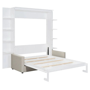 Linek Queen Size Murphy Bed Wall Bed with White Sofa - Wooden Bazar