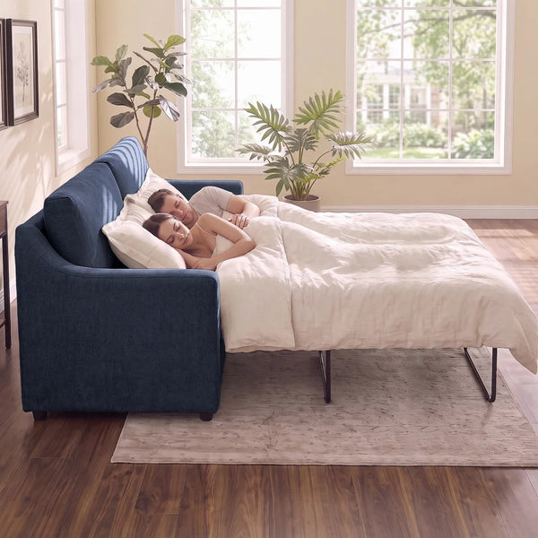 Queen Size Pull Out Sleeper Sofa Bed with Memory Foam Mattress, Convertible Sofa Couch for Living Room, Guest Room & Small Space  Wooden Bazar