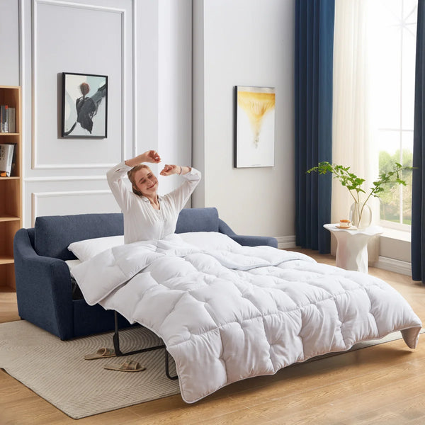 Queen Size Pull Out Sleeper Sofa Bed with Memory Foam Mattress, Convertible Sofa Couch for Living Room, Guest Room & Small Space  Wooden Bazar