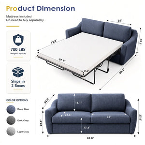Queen Size Pull Out Sleeper Sofa Bed with Memory Foam Mattress, Convertible Sofa Couch for Living Room, Guest Room & Small Space  Wooden Bazar