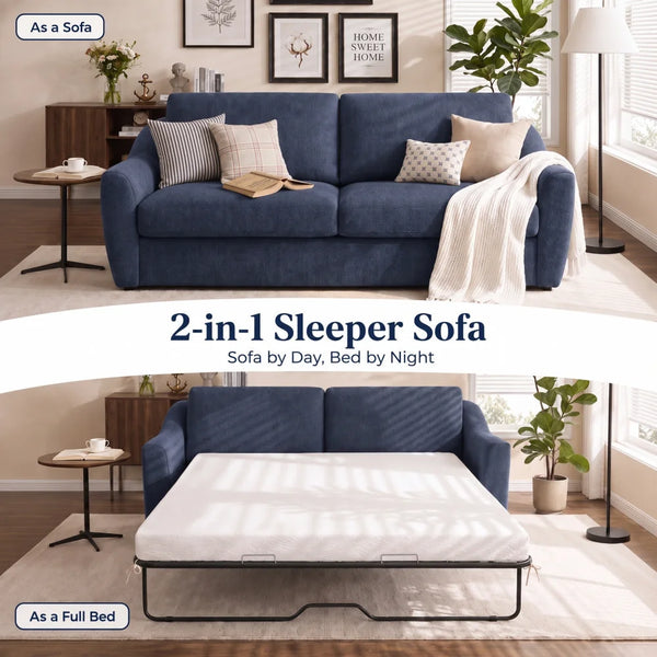 Queen Size Pull Out Sleeper Sofa Bed with Memory Foam Mattress, Convertible Sofa Couch for Living Room, Guest Room & Small Space  Wooden Bazar