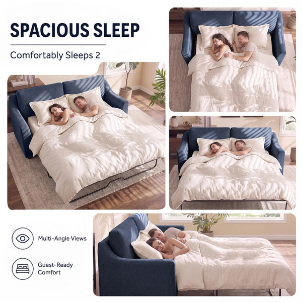 Queen Size Pull Out Sleeper Sofa Bed with Memory Foam Mattress, Convertible Sofa Couch for Living Room, Guest Room & Small Space  Wooden Bazar